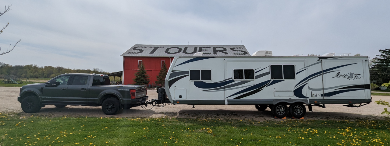 Arctic Fox camper at Stovers orchard in Michigan